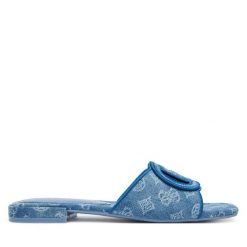 Klapki Guess. Niebieskie klapki Guess, z aplikacjami, bez obcasa, bez zapięcia. Za 499.99 zł.