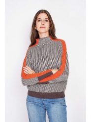 C& Jo Sweter w kolorze biało-brązowo-czerwonym rozmiar: 36. Białe swetry C& Jo, bez wzorów, ze splotem, klasyczne, bez ramiączek. Za 148.96 zł.