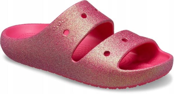 Klapki Dla Dorosłych Crocs Crocs Classic Iridescent Glitter. Czerwone klapki Crocs, bez wzorów, z materiału, bez obcasa, bez zapięcia. Za 159.99 zł.
