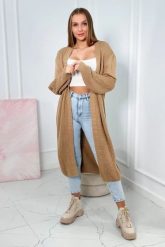 Sweter długi kardigan camelowy. Swetry KESI, l, bez wzorów, z dzianiny, eleganckie, plus size, bez ramiączek. Za 190.70 zł.
