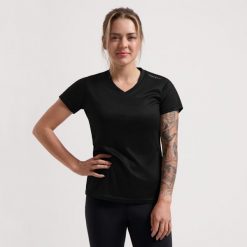 Funkcjonalna koszulka damska Rogelli PROMOTION LADY. Czarne t-shirty sportowe Rogelli, xs, bez wzorów, bez ramiączek. Za 40.00 zł.