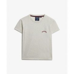 T-shirt dopasowany z logo dla kobiet Superdry Essential. Białe t-shirty Superdry, bez wzorów, eleganckie, bez kołnierzyka, bez ramiączek. W wyprzedaży za 113.00 zł.