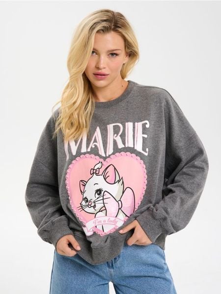 Bluza crewneck z nadrukiem Marie - szary. Szare bluzy Sinsay, l, bez wzorów, bez ramiączek, bez kaptura. Za 49.99 zł.