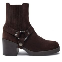 Botki Unisa. Brązowe botki Unisa, bez wzorów, bez obcasa, na słupku, bez zapięcia. Za 419.99 zł.