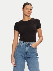 Tommy Jeans T-Shirt DW0DW20459 Czarny Slim Fit. Czarne t-shirty Tommy Jeans, m, bez wzorów, z bawełny, bez kołnierzyka, bez ramiączek. Za 89.99 zł.