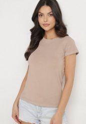 Jasnobeżowy Bawełniany Klasyczny T-shirt Lunolia. Brązowe t-shirty Born2be, l, bez wzorów, z bawełny, klasyczne, bez kołnierzyka, bez ramiączek. W wyprzedaży za 38.24 zł.