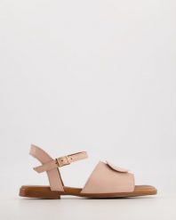 RÓŻOWE SANDAŁY 334129 PINK. Czerwone sandały Venezia, bez wzorów, ze skóry, bez obcasa, bez zapięcia. Za 209.00 zł.