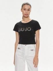 Liu Jo T-Shirt VA4216 JS923 Czarny Regular Fit. Czarne t-shirty Liu Jo, s, bez wzorów, z bawełny, bez kołnierzyka, bez ramiączek. Za 169.99 zł.