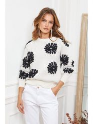 Joséfine Sweter "Banshee" w kolorze biało-czarnym rozmiar: L. Białe swetry Joséfine, l, bez wzorów, bez ramiączek. Za 187.96 zł.