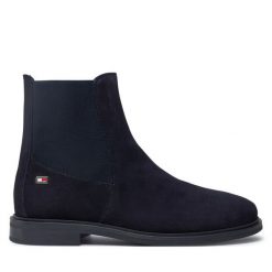 Sztyblety Tommy Hilfiger. Niebieskie botki Tommy Hilfiger, bez wzorów, bez obcasa, na płaskiej podeszwie, bez zapięcia. Za 399.99 zł.