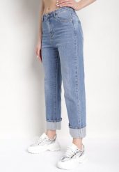 Niebieskie Jeansy z Podwijanymi Nogawkami z Cyrkoniami Danrava. Niebieskie jeansy Born2be, l, bez wzorów, z jeansu, glamour. W wyprzedaży za 110.49 zł.