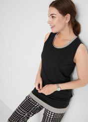 Długi top (2 szt.). Czarne topy bonprix, bez wzorów, z bawełny, bez kołnierzyka, bez ramiączek. Za 69.99 zł.