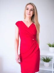 Sukienka Model Oktawia Red - Jersa. Czerwone sukienki Jersa, plus size, bez wzorów, z elastanu, bez kołnierzyka, plus size, bez ramiączek, midi, dopasowane. Za 403.41 zł.