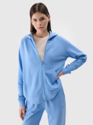 4F Bluza dresowa rozpinana z kapturem damska - niebieska XXL. Niebieskie bluzy 4f, xs, bez wzorów, z bawełny, sportowe, bez ramiączek, z kapturem. Za 159.99 zł.