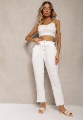 Białe Spodnie Typu Paper Bag High Waist z Gumką w Talii Salvavia. Białe jeansy Renee, na lato, l, bez wzorów, z jeansu, z podwyższonym stanem. W wyprzedaży za 29.99 zł.