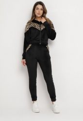 Czarny 2-Częściowy Komplet Dresowy z Animal Print Bluza z Kapturem i Spodnie z Kieszeniami Arieli. Czarne bluzy Born2be, m, bez wzorów, z dresówki, bez ramiączek, z kapturem. W wyprzedaży za 67.99 zł.