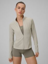 4F Bluza treningowa slim szybkoschnąca damska - beżowa M. Brązowe bluzy bez kaptura 4f, l, bez wzorów, bez kaptura, na fitness i siłownię. Za 179.99 zł.