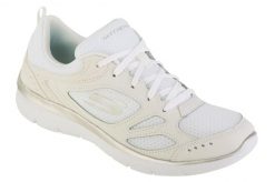 Buty sportowe Sneakersy damskie, Skechers Summits Suited. Białe buty treningowe Skechers, bez wzorów, z materiału, przed kostkę, bez zapięcia, trekkingowe. Za 209.99 zł.