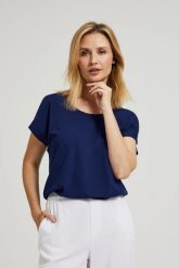 Bluzka z dekoltem na plecach granatowa. Bluzki MOODO, xs, bez wzorów, bez kołnierzyka, bez ramiączek. W wyprzedaży za 24.99 zł.