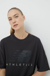 New Balance t-shirt bawełniany kolor szary. Szare t-shirty New Balance, l, bez wzorów, z bawełny, bez kołnierzyka, bez ramiączek. W wyprzedaży za 119.99 zł.