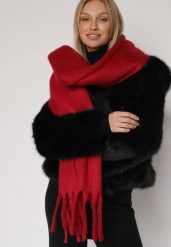 Bordowy Szalik z Frędzlami Owedarria. Czerwone szaliki i kominy Born2be, bez wzorów, z dresówki, eleganckie. Za 44.99 zł.