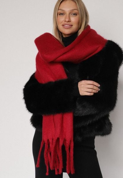 Bordowy Szalik z Frędzlami Owedarria. Czerwone szaliki i kominy Born2be, bez wzorów, z dresówki, eleganckie. Za 44.99 zł.