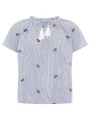 Zwillingsherz Bluzka "Stripe & Stitch" w kolorze niebieskim rozmiar: L/XL. Niebieskie bluzki Zwillingsherz, l, z aplikacjami, z bawełny, bez kołnierzyka, bez ramiączek. Za 104.99 zł.