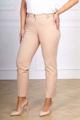 Eleganckie beżowe spodnie cygaretki Inez XXL OVERSIZE. Brązowe chinosy Moda Size Plus Iwanek, s, bez wzorów, z bawełny, biznesowe, krótkie. Za 199.90 zł.