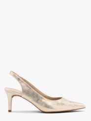 Platynowe czółenka typu slingback na szpilce JOAN. Szare czółenka Ryłko, bez wzorów, z gumy, bez obcasa, na szpilce, bez zapięcia. Za 329.99 zł.