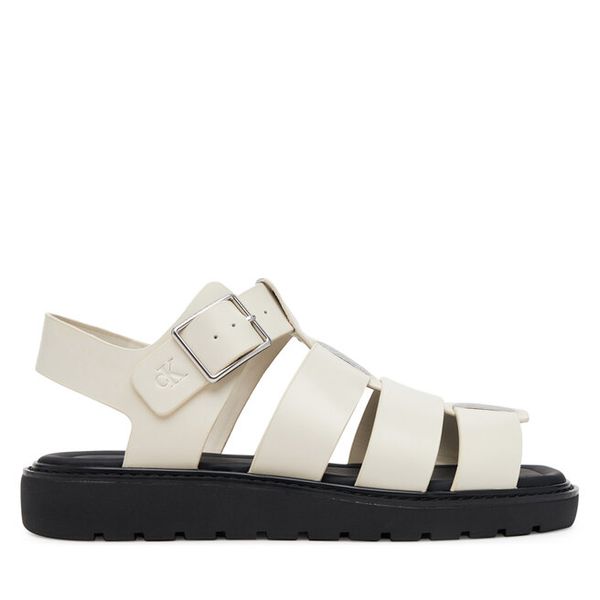 Sandały Calvin Klein Jeans. Białe sandały Calvin Klein Jeans, bez wzorów, z jeansu, bez obcasa, na płaskiej podeszwie, bez zapięcia. Za 381.99 zł.
