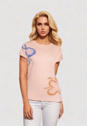 Jasnoróżowy Klasyczny T-shirt z Bawełny Ozdobiony Nadrukiem i Cyrkoniami Kristinae. Czerwone t-shirty Born2be, l, z aplikacjami, z bawełny, klasyczne, bez kołnierzyka, bez ramiączek. Za 59.99 zł.