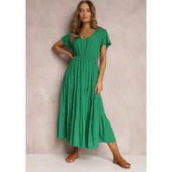 Zielona Sukienka z Wiskozy Jonmy. Zielone sukienki Renee, na spotkanie biznesowe, l, z aplikacjami, z wiskozy, eleganckie, bez kołnierzyka, bez ramiączek, midi. W wyprzedaży za 47.99 zł.