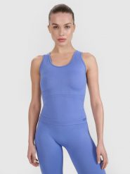 4F Top treningowy slim bezszwowy damski 4F x Anna Lewandowska - niebieski S/M. Niebieskie topy sportowe 4f, m, bez wzorów, z dzianiny, do biegania. Za 99.99 zł.