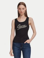 Guess Top W6YP30 K4380 Czarny Slim Fit. Czarne topy Guess, m, z aplikacjami, z syntetyku, bez kołnierzyka, bez ramiączek. Za 194.99 zł.
