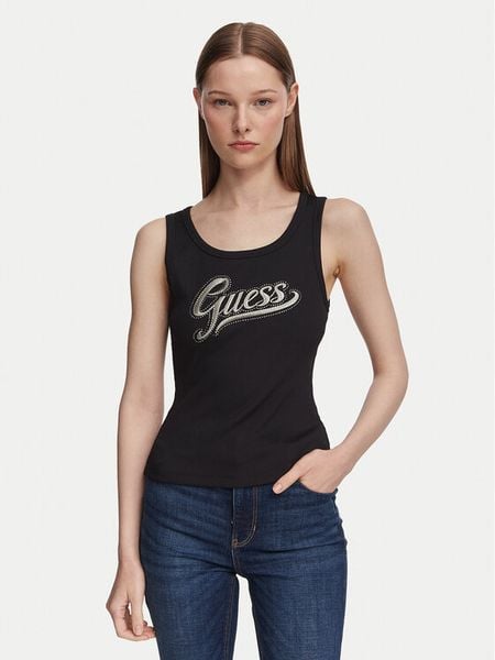 Guess Top W6YP30 K4380 Czarny Slim Fit. Czarne topy Guess, m, z aplikacjami, z syntetyku, bez kołnierzyka, bez ramiączek. Za 194.99 zł.