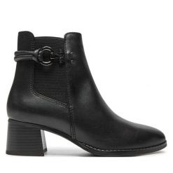Botki Marco Tozzi. Czarne botki Marco Tozzi, bez wzorów, bez obcasa, na słupku, bez zapięcia. Za 239.99 zł.