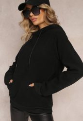 Czarna Dzianinowa Bluza z Nadrukiem i Kapturem Nehret. Czarne bluzy Renee, xl, z aplikacjami, z dzianiny, z kapturem. W wyprzedaży za 39.99 zł.