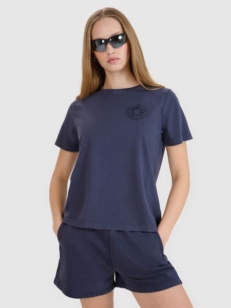 4F T-shirt regular z nadrukiem damski - szary L. Szare t-shirty 4f, l, bez wzorów, z bawełny, klasyczne, bez kołnierzyka, bez ramiączek. W wyprzedaży za 39.99 zł.