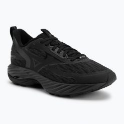 Buty do biegania damskie Mizuno Wave Rider GTX 3. Czarne buty do biegania Mizuno, bez wzorów, bez zapięcia, do biegania, mizuno wave. Za 729.99 zł.