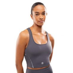 Damski sportowy stanik do biegania Siroko Angkor Dark Gray. Szare biustonosze sportowe SIROKO, bez wzorów, z materiału, do biegania. W wyprzedaży za 84.00 zł.