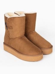 Blackfield Botki zimowe "Anais" w kolorze jasnobrązowym rozmiar: 36. Brązowe botki Blackfield, bez wzorów, z materiału, z okrągłym noskiem, bez obcasa, na platformie, bez zapięcia. Za 134.85 zł.
