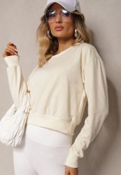 Jasnobeżowa Bluza z Bawełną ze Ściągaczami przy Rękawach i w Pasie Alberia. Brązowe bluzy Renee, l, bez wzorów, z bawełny, casualowe, bez ramiączek, bez kaptura. W wyprzedaży za 23.99 zł.