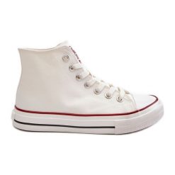Trampki Damskie Wysokie Big Star NN274276 Białe. Białe trampki bez wzorów, eleganckie, za kostkę, bez zapięcia. Za 180.71 zł.