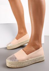 Różowe Brokatowe Espadryle na Plecionej Podeszwie Soriya. Czerwone espadryle Renee, bez wzorów, bez obcasa. W wyprzedaży za 51.99 zł.