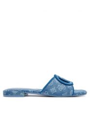 Guess Klapki FLJTSE DEN19 Niebieski. Niebieskie klapki Guess, z aplikacjami, ze skóry, bez obcasa, bez zapięcia. Za 499.99 zł.