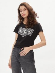 Liu Jo T-Shirt MA4340 JS923 Czarny Regular Fit. Czarne t-shirty Liu Jo, xs, bez wzorów, z bawełny, bez kołnierzyka, bez ramiączek. Za 159.99 zł.