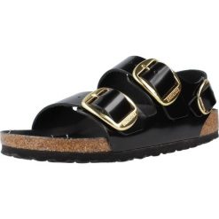 Damskie sandały maksymalny chwyt i stabilność MILANO Big Buckle. Czarne sandały Birkenstock, bez wzorów, ze skóry, eleganckie, bez obcasa, bez zapięcia. Za 693.00 zł.