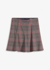 Spódnica mini ze wzorem w kratę. Brązowe spódnice bonprix, bez wzorów, mini, rozkloszowane. Za 109.99 zł.