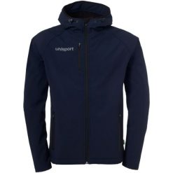 Kurtka softshell Uhlsport Essential. Niebieskie kurtki przejściowe sportowe Uhlsport, bez wzorów, z materiału, bez kaptura, do piłki nożnej. W wyprzedaży za 437.00 zł.