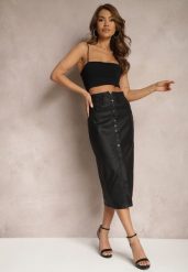 Czarna Spódnica z Ekoskóry High Waist z Rozcięciem i Napami z Przodu Asttia. Czarne spódnice Renee, na co dzień, s, bez wzorów, z bawełny, midi, dopasowane. W wyprzedaży za 43.99 zł.